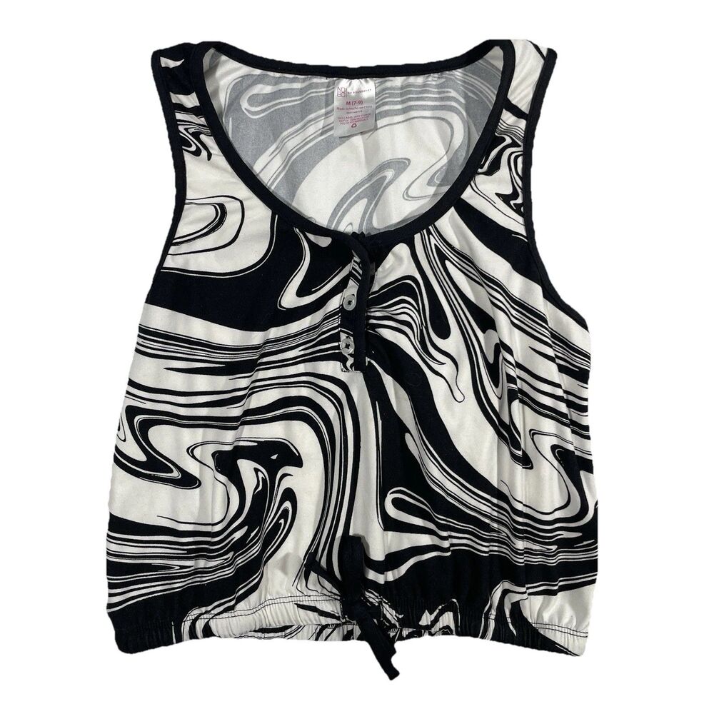 No Boundaries Marble Print Black White Stretchy Waistband Tank Top M Juniors